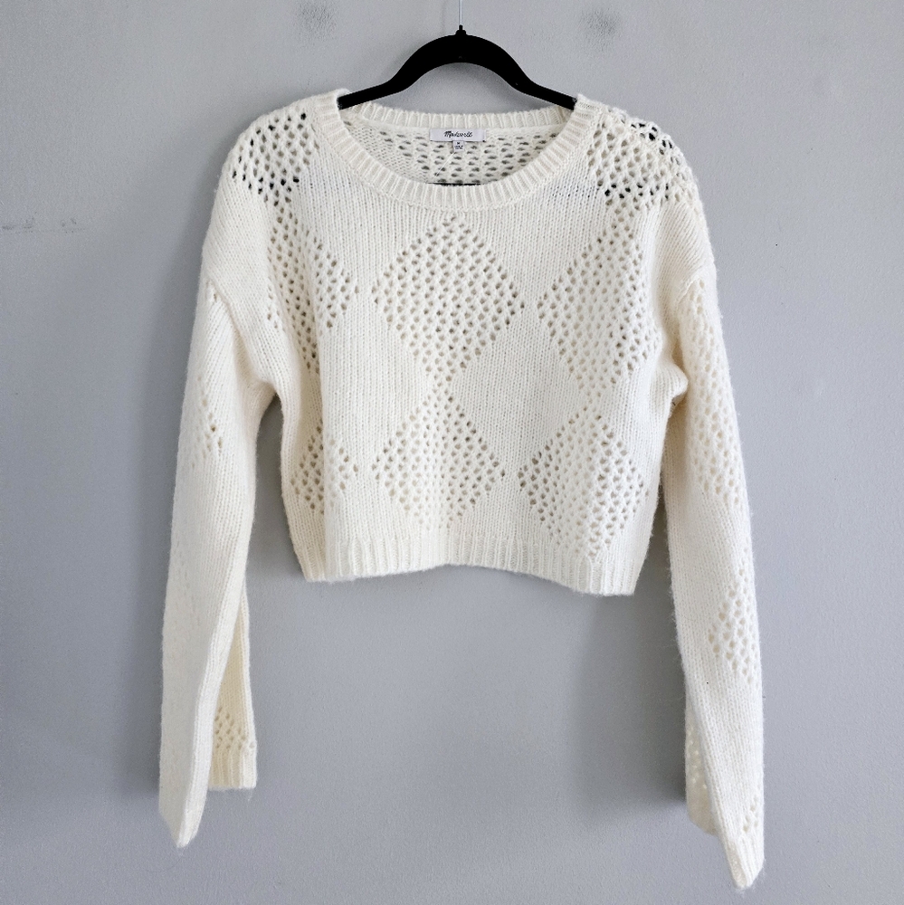 Madewell Cream Diamond Knit Sweater